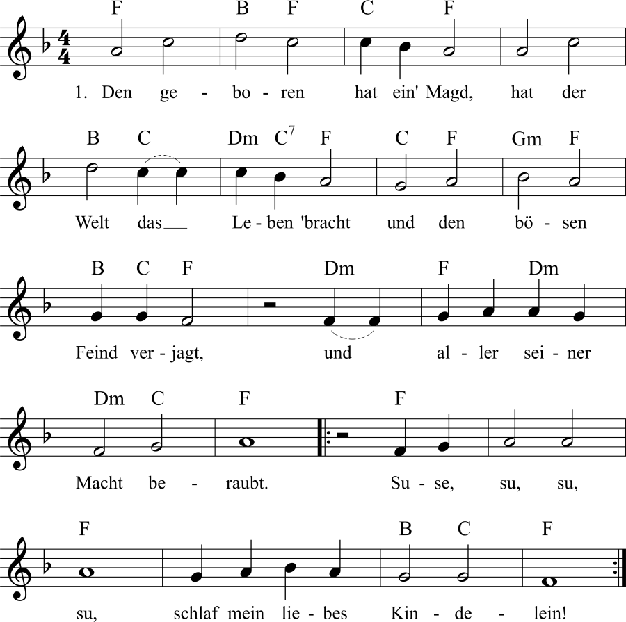 Den geboren hat ein' Magd Noten, Liedtext, MIDI, Akkorde