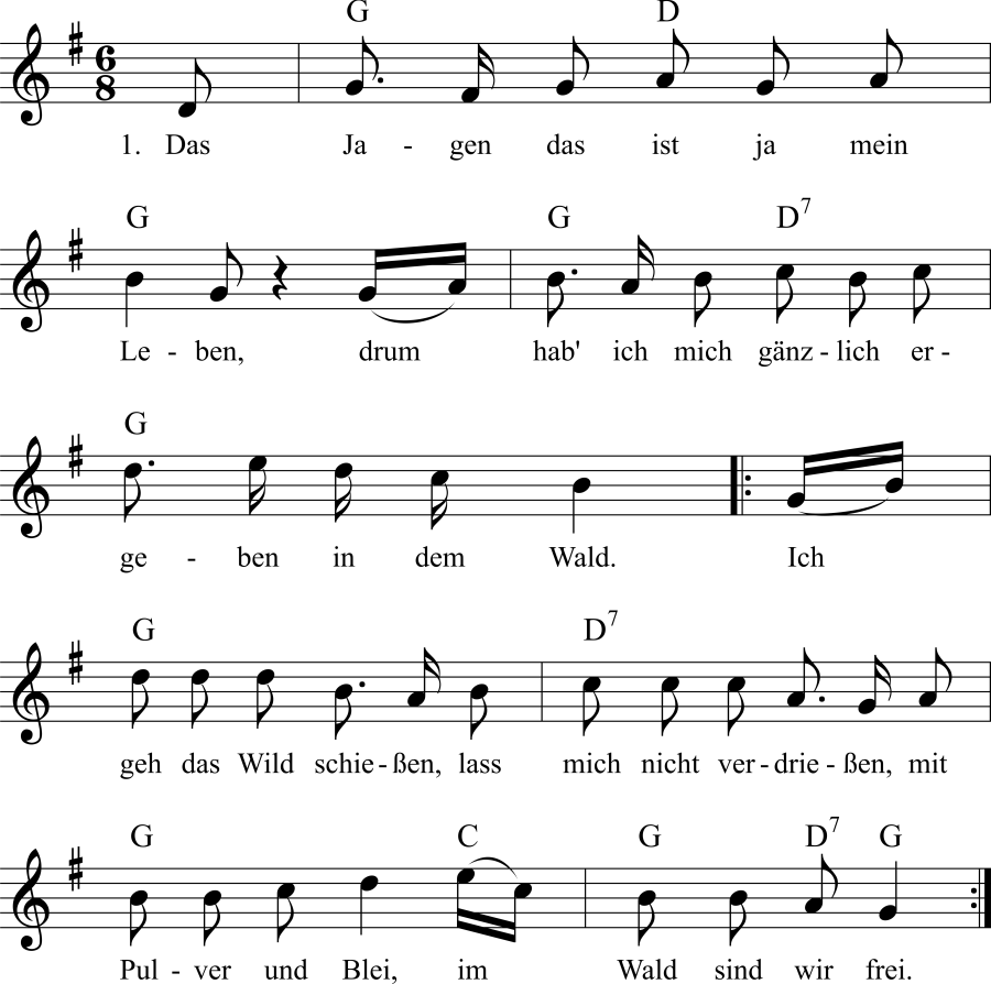 Der Wildschütz (Das Jagen das ist ja mein Leben) Noten, Liedtext