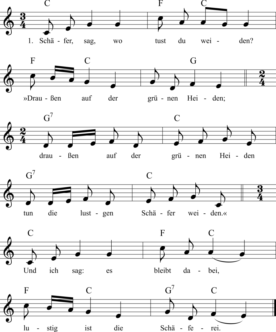 Schäfer, sag wo willst du weiden? Noten, Liedtext, MIDI, Akkorde