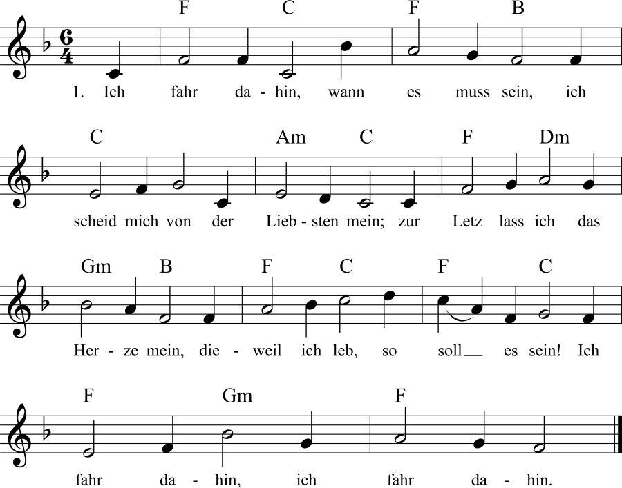 Ich fahr dahin Noten, Liedtext, MIDI, Akkorde