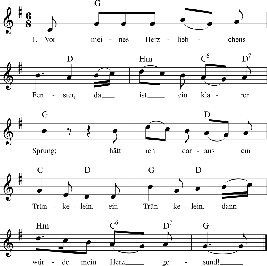 Vor meines Herzliebchens Fenster Noten, Liedtext, MIDI, Akkorde