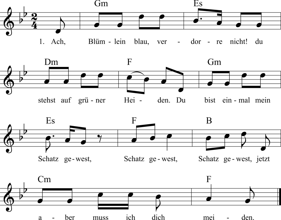 Ach, Blümlein blau, verdorre nicht! Noten, Liedtext, MIDI, Akkorde