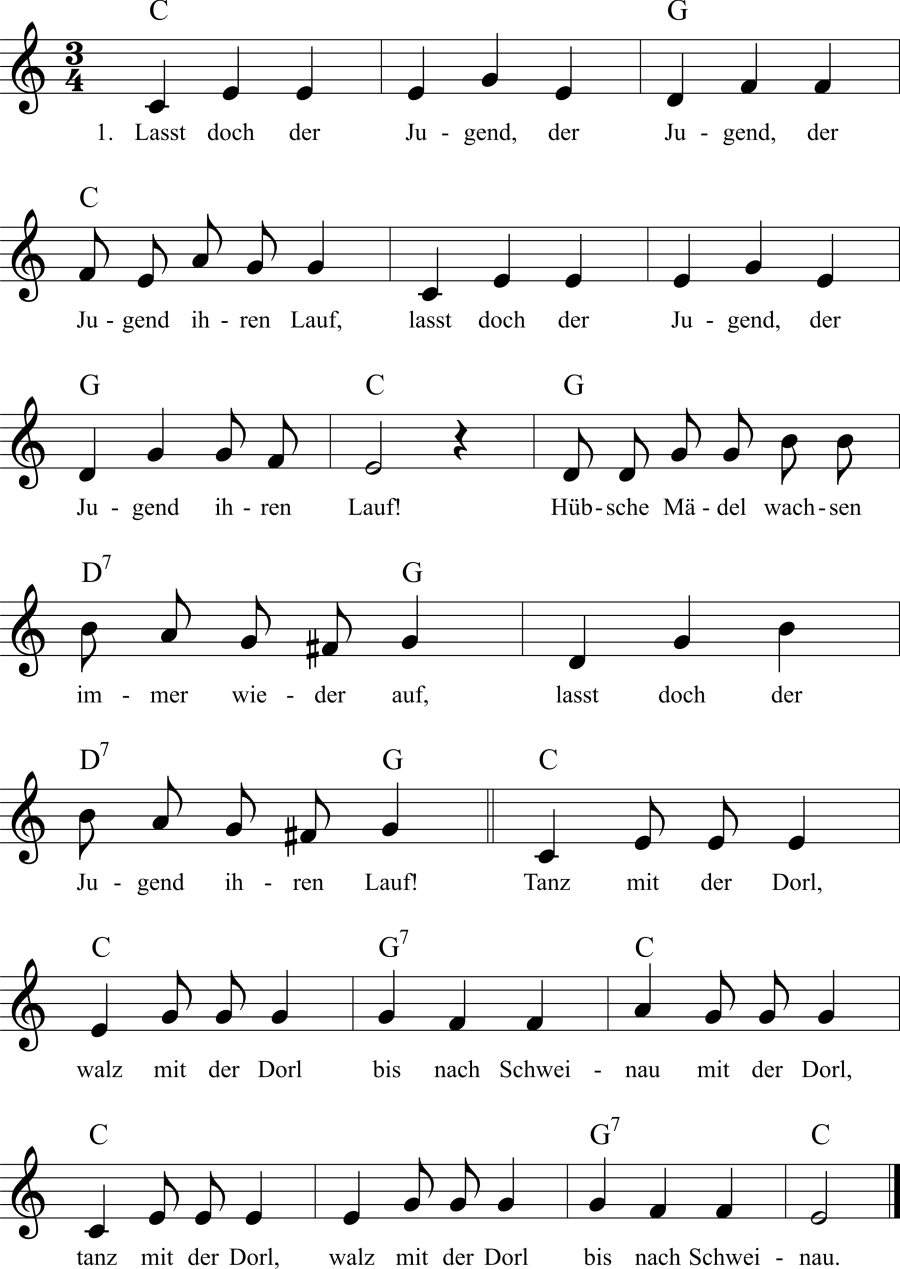 Laßt doch der Jugend ihren Lauf Noten, Liedtext, MIDI, Akkorde