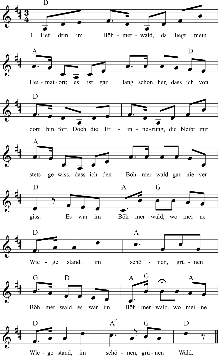 Tief drin im Böhmerwald Noten, Liedtext, MIDI, Akkorde
