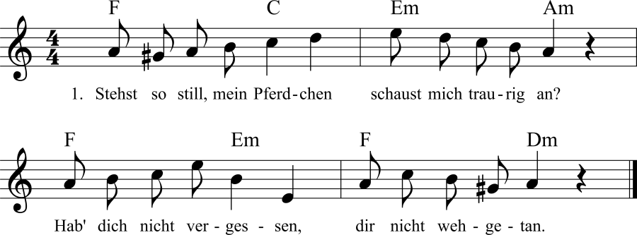Stehst so still, mein Pferdchen Noten, Liedtext, MIDI, Akkorde
