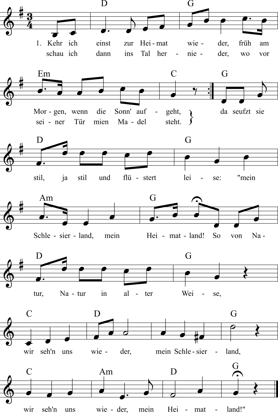 Mein Schlesierland (Kehr ich einst zur Heimat wieder) Noten, Liedtext, MIDI, Akkorde