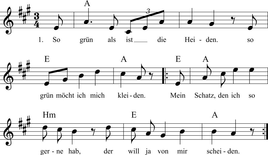 So grün als ist die Heiden Noten, Liedtext, MIDI, Akkorde