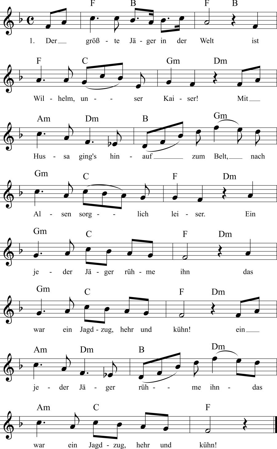 Der größte Jäger Noten, Liedtext, MIDI, Akkorde