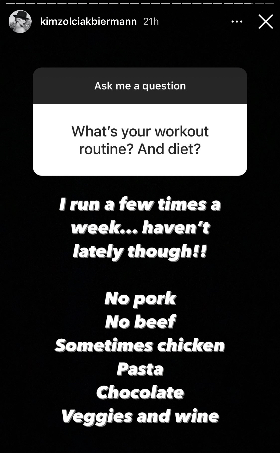 Kim ZolciakBiermann Reveals Her Diet, Exercise Routine Kim ZolciakBiermann Reveals Her Diet, Exercise Routine