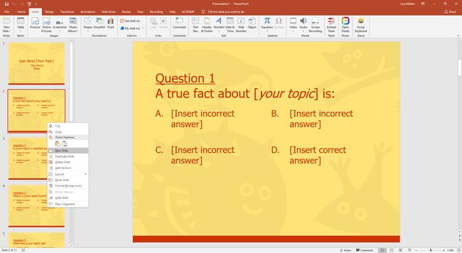 PowerPoint Template for a Multiple Choice Quiz