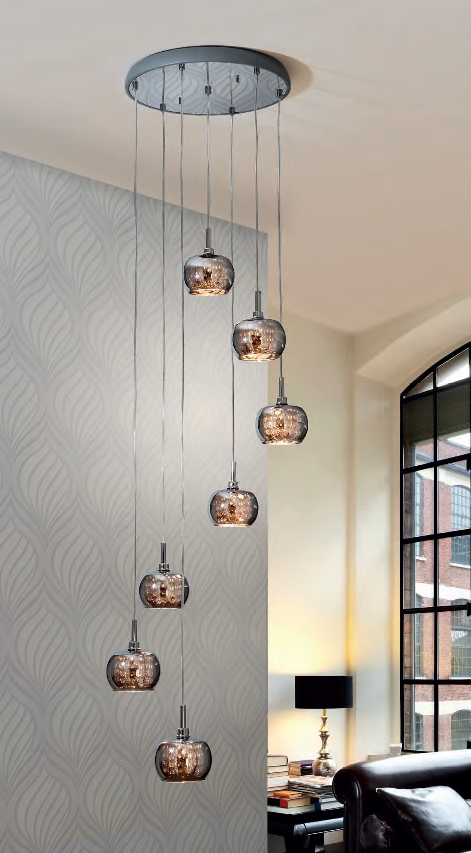 Long Drop LED Smoked Glass Pendant