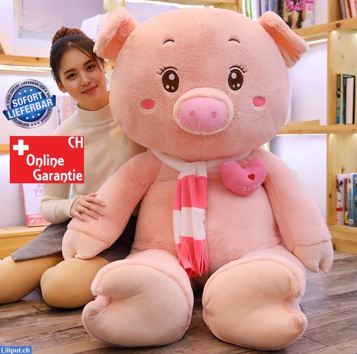 Riesen Plüsch Schwein, XXL Plüschtier mit Love (Liebe) und Schal