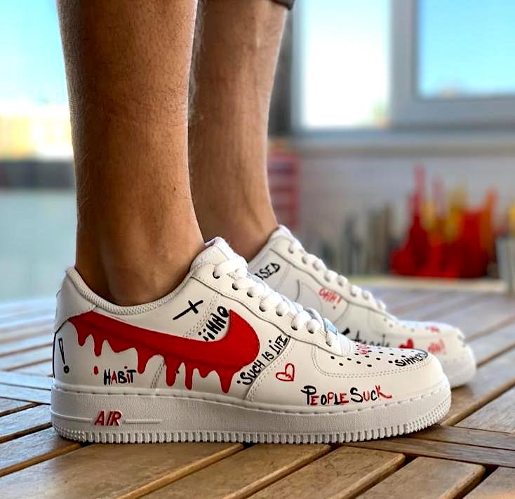 Nike Air Force One Custom Dipinte A mano Tattoo Lillylab Scarpe
