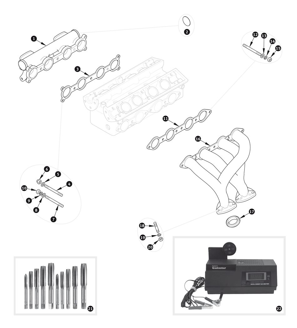Manifold and exhaust system spare parts for MGA (19551962)