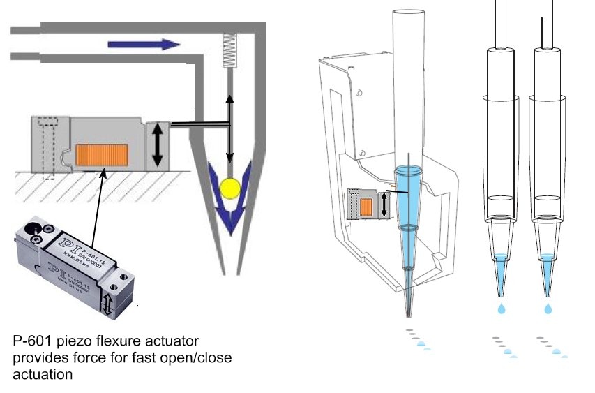 Linear motion in medical Piezo actuators for noncontact dispensing