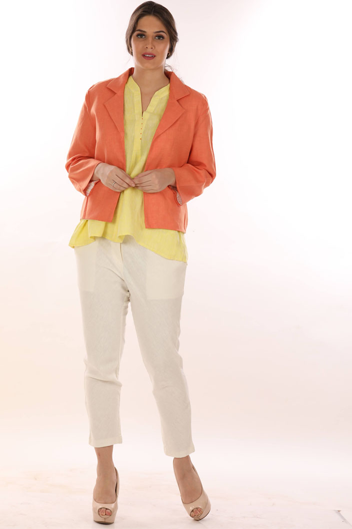 Linen Long Sleeve Cropped Jacket for Women Linencut