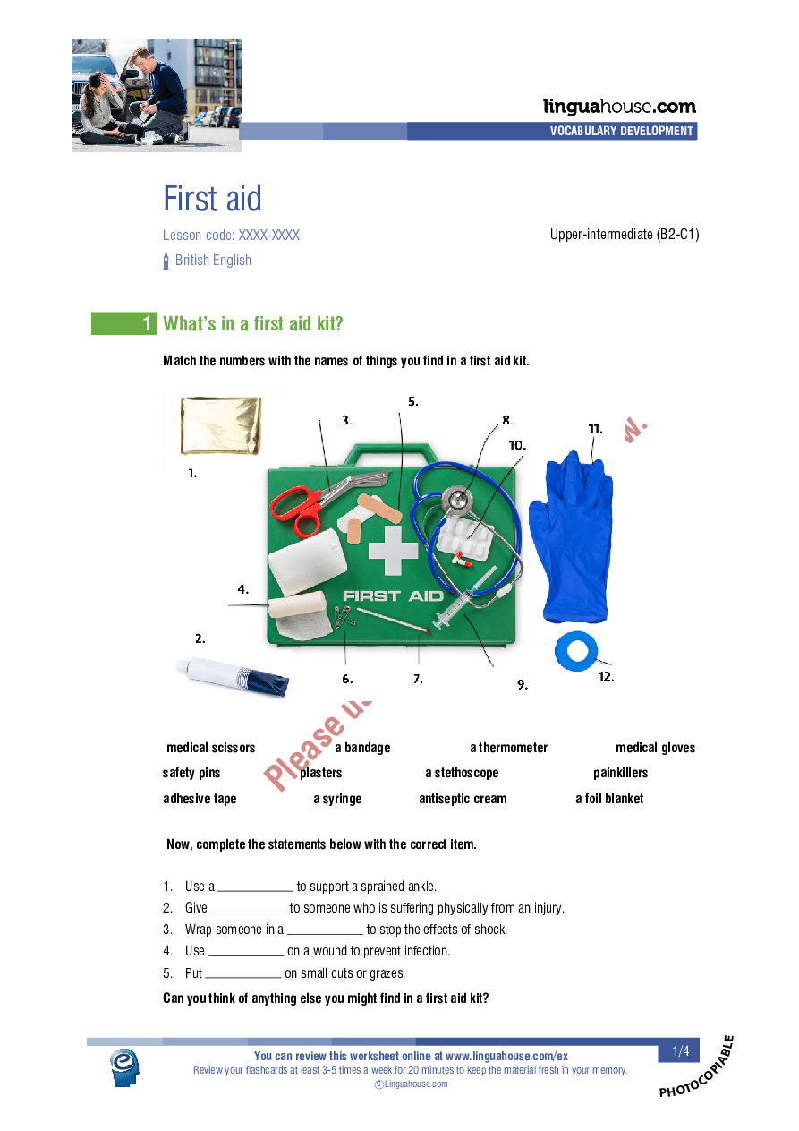 First aid Worksheet Preview