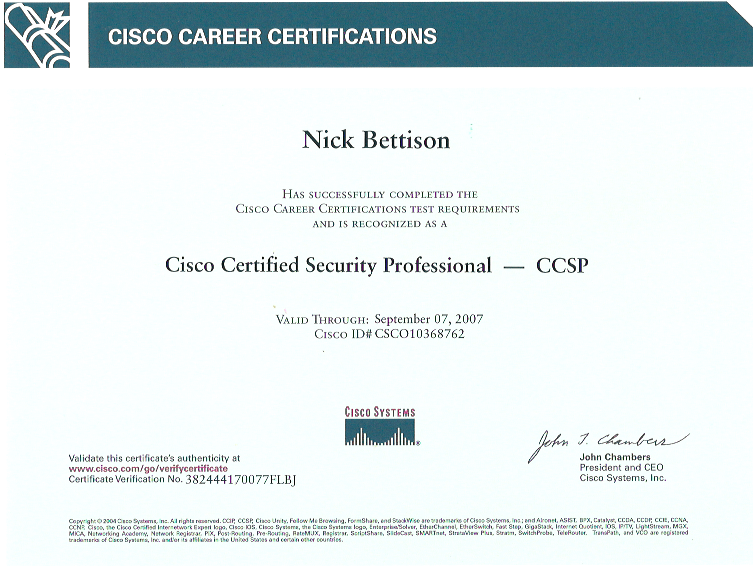 Cisco Certified Security Professional (CCSP) Nick