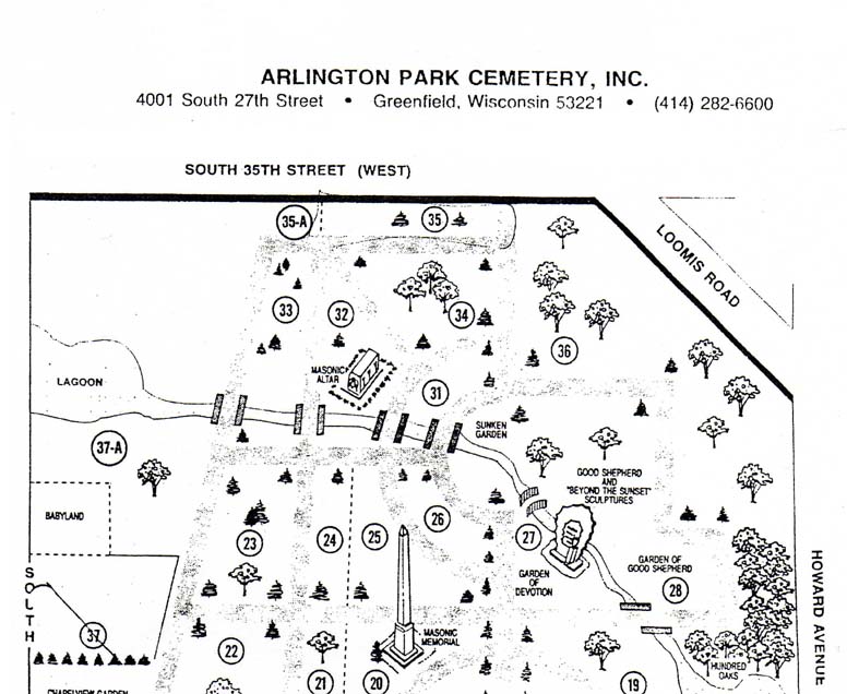 Arlington Cemetery Map, Burials, Interments Milwaukee County Wisconsin