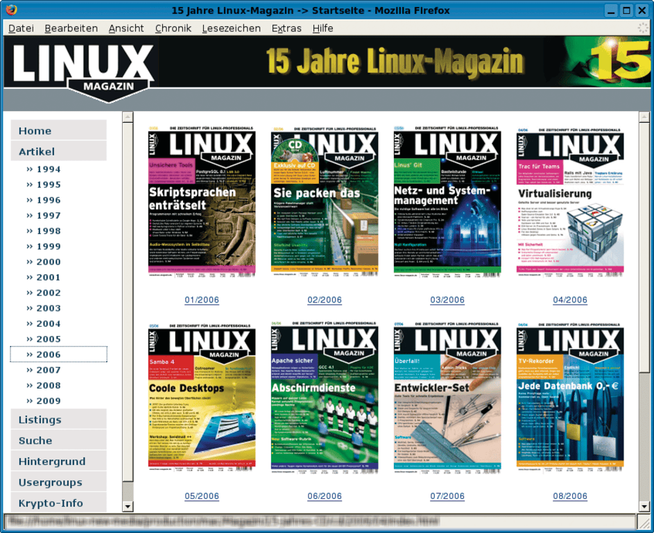 DVDArchiv mit allen Artikeln aus 15 Jahren LinuxMagazin