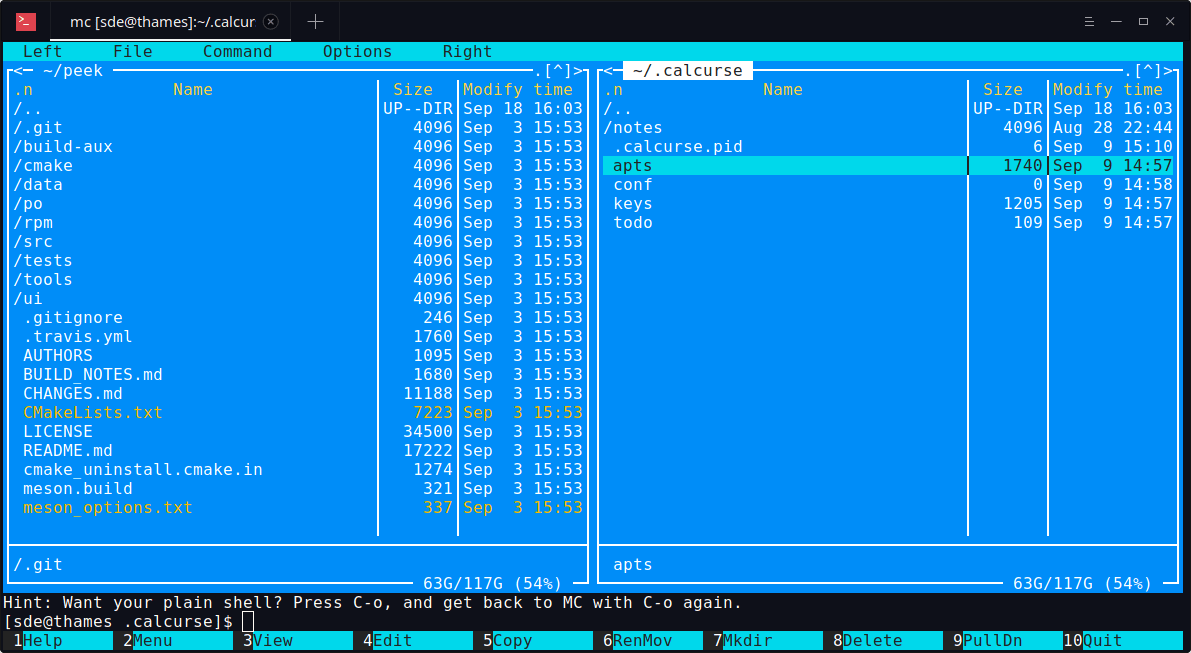 Midnight Commander feature rich fullscreen text mode file manager