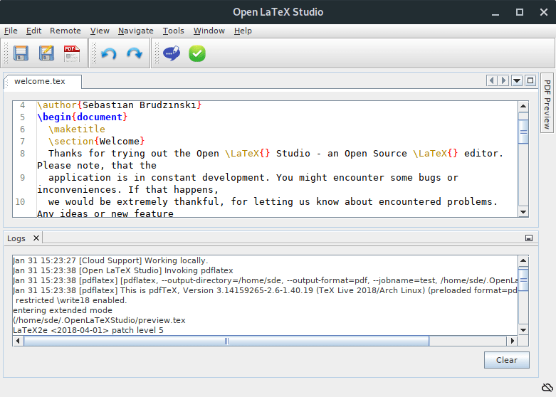 Open LaTeX Studio LaTeX editor supporting remote collaboration