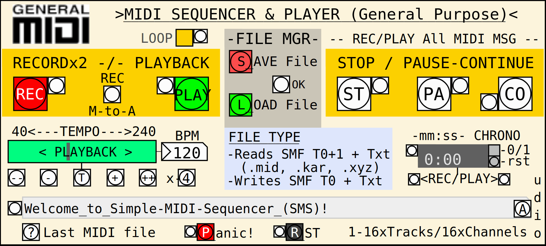 SMS (Simple MIDIAudio Sequencer) built with Purr Data / PdL2Ork (Pd engine) LINUX ♥ ROUEN ♥