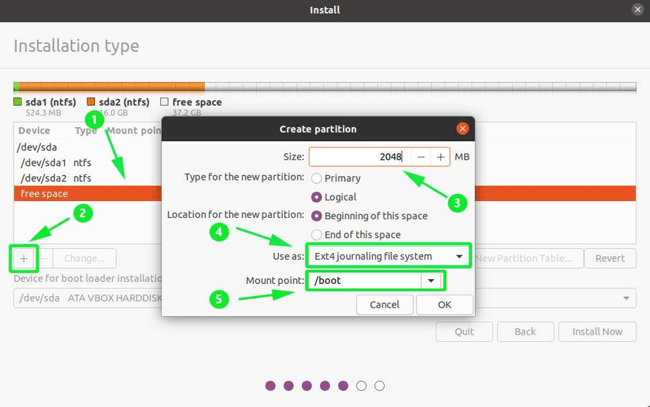 Ubuntu create boot partition nevadaplora