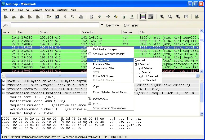 WireShark 6.2. Popup menus