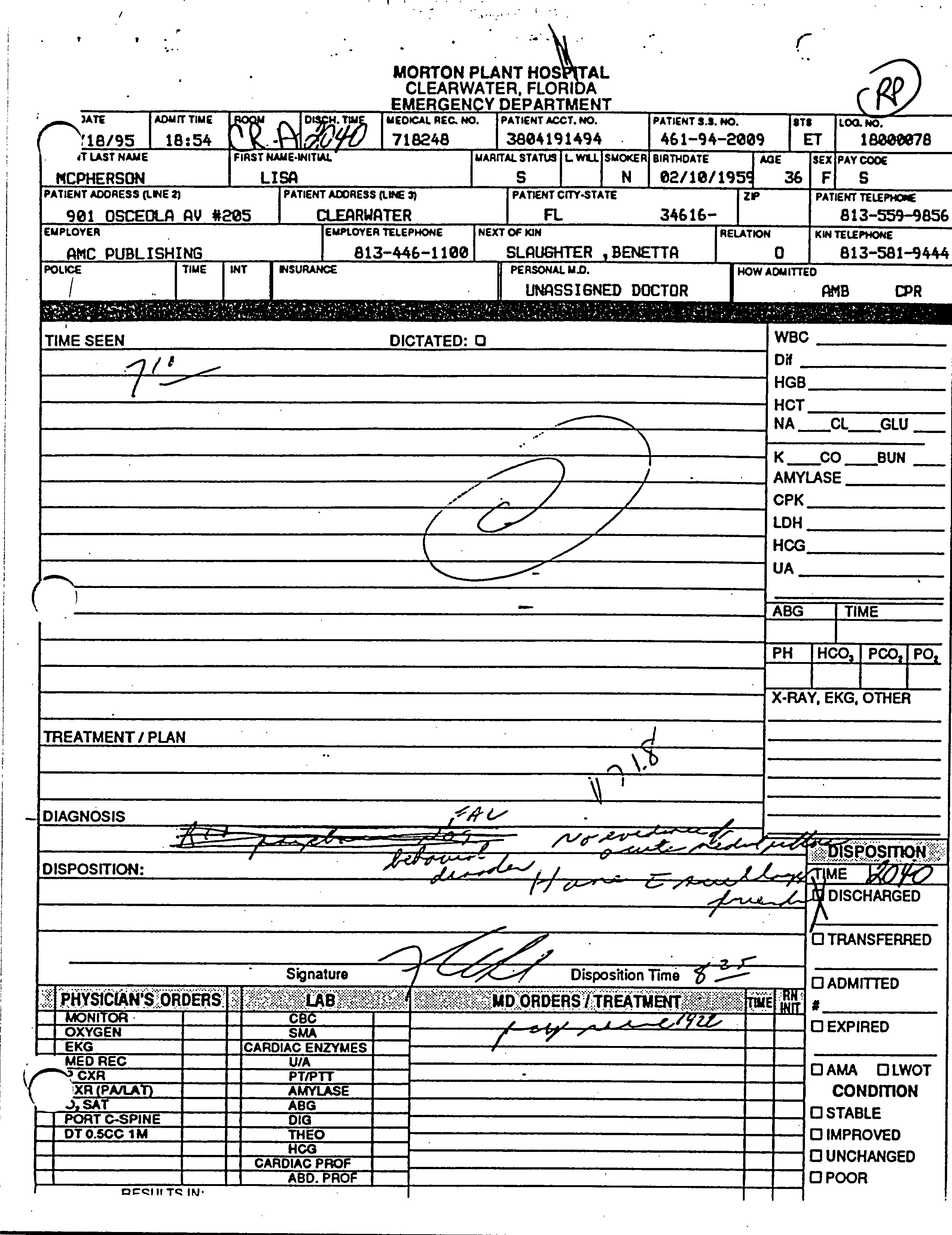 Emergency Room record, Morton Plant Hospital The Lisa McPherson Files