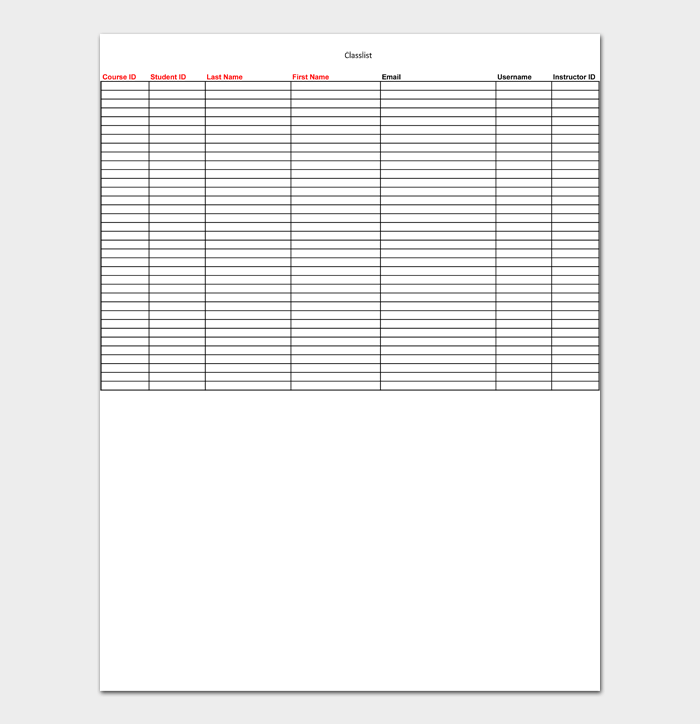 25 Free Class Roster Templates (Word, Excel, PDF)