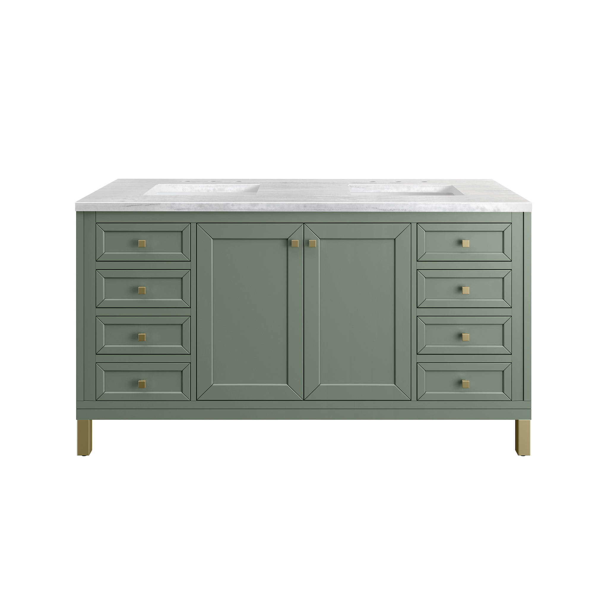 James Martin Chicago 60" Double Vanity, Smokey Celadon With Countertops