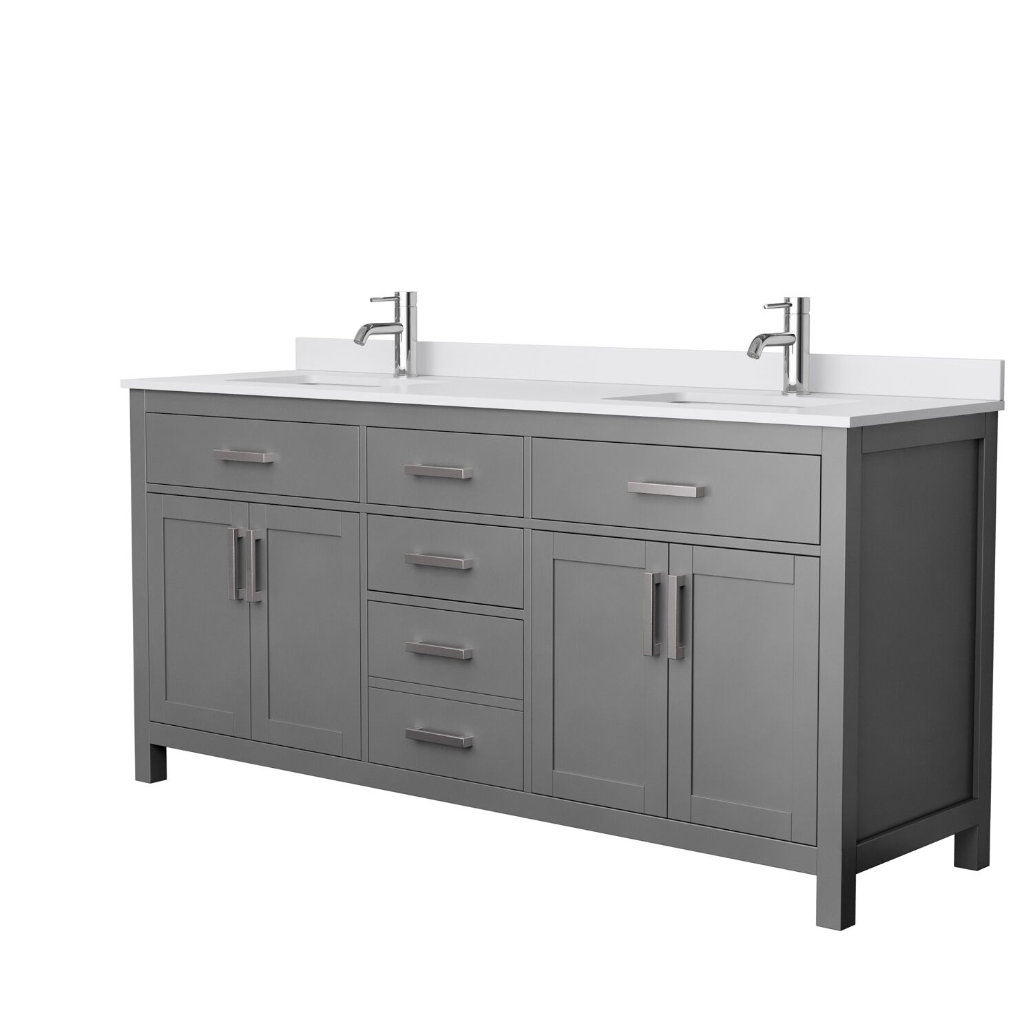 72" Double Bathroom Vanity in Dark Gray, White Cultured Marble