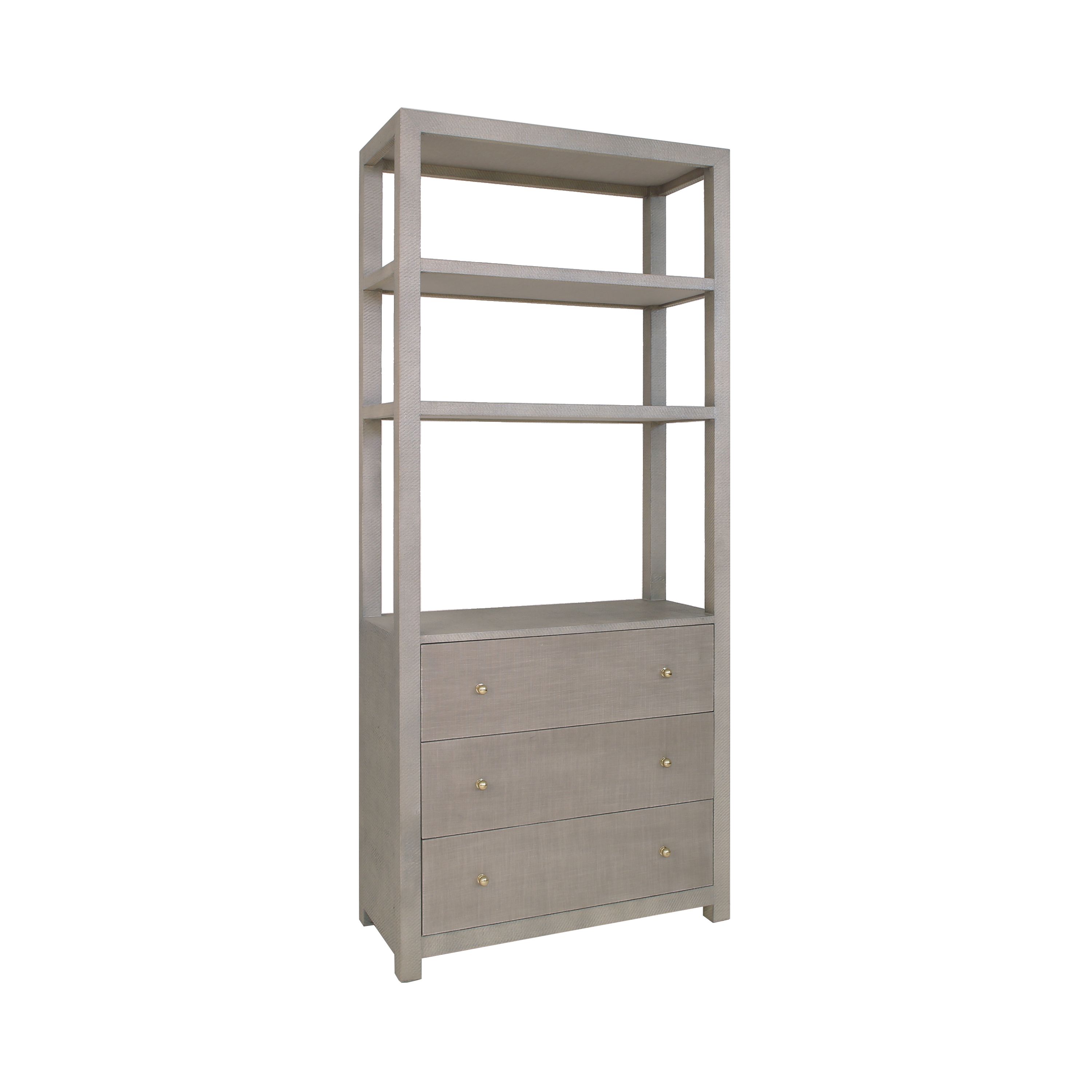 Etagere with Grey Grasscloth Case and Grey Linen Drawer