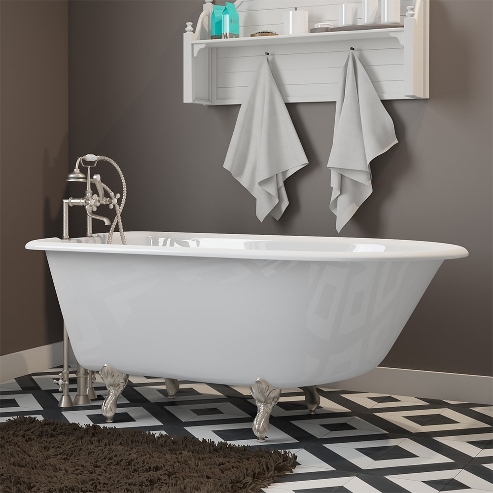6 Foot Cast Iron Clawfoot Tub CastIron Rolled Rim Clawfoot Tub 55" X 30" with 7" Deck Mount Faucet