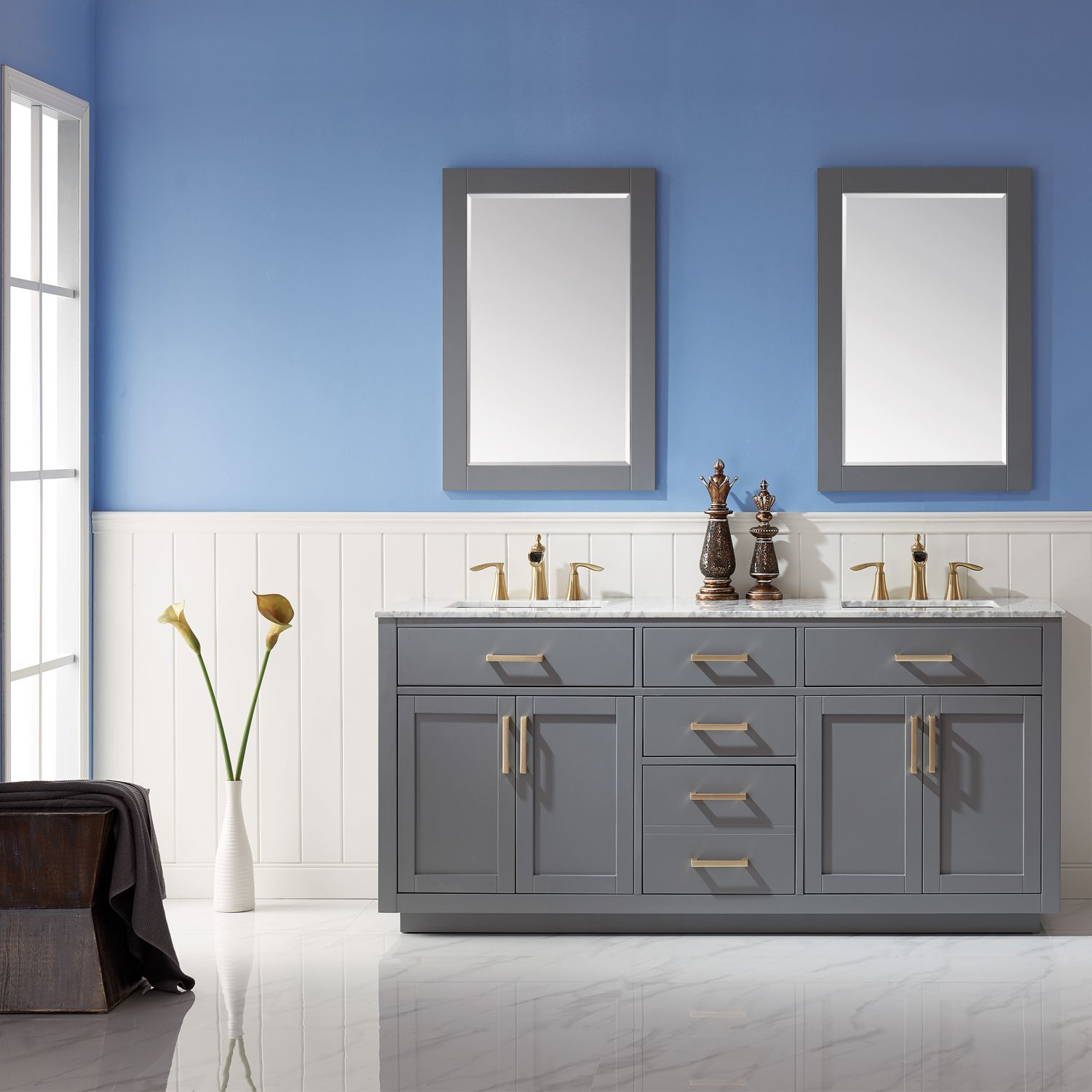 Issac Edwards Collection 72" Double Bathroom Vanity Set in Gray and