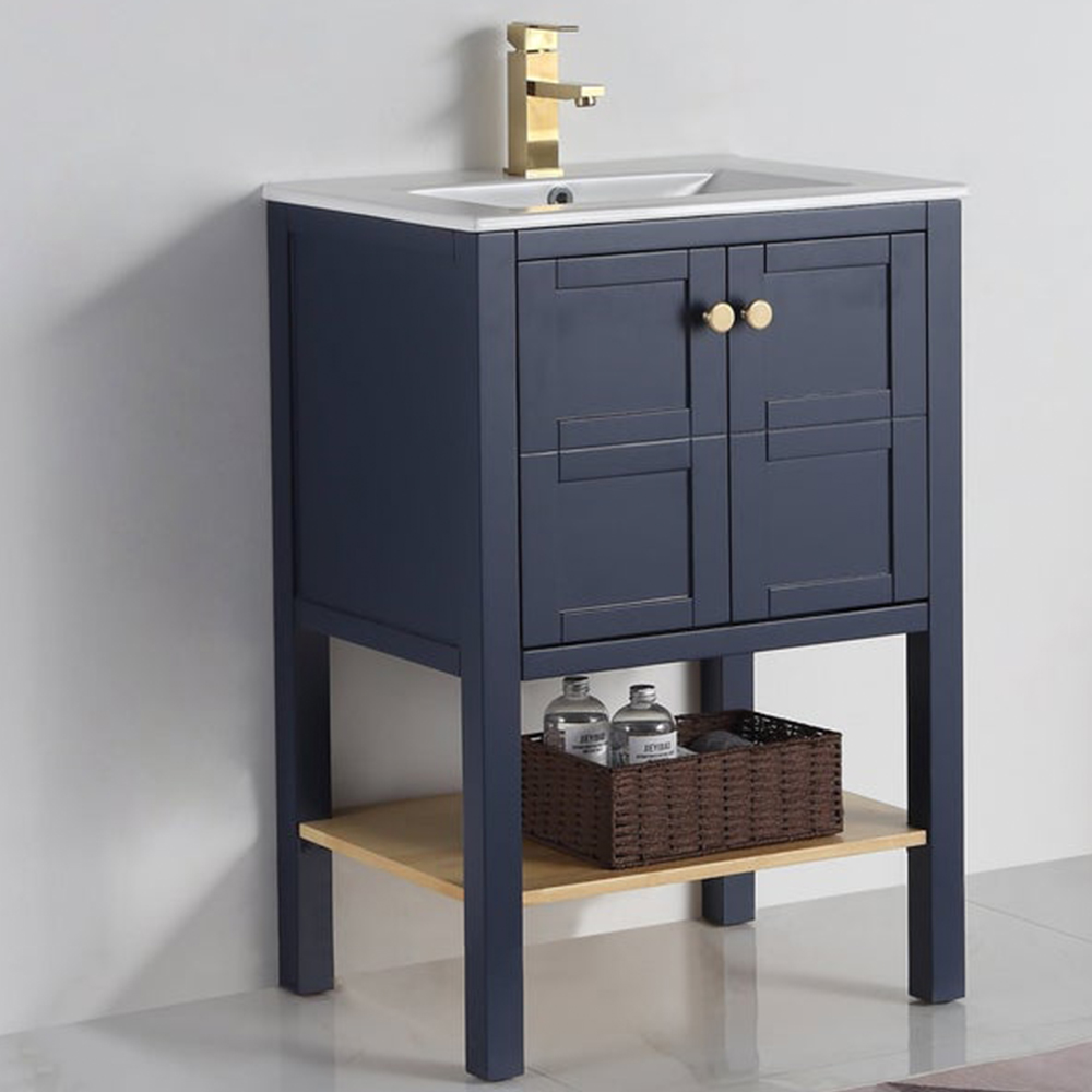 24" Contemporary Small Slim Narrow Navy Blue Bathroom Vanity