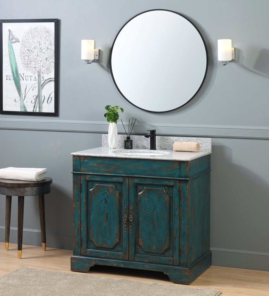 Adelina 36" Benton Collection Litchfield Rustic Emerald Blue Distressed