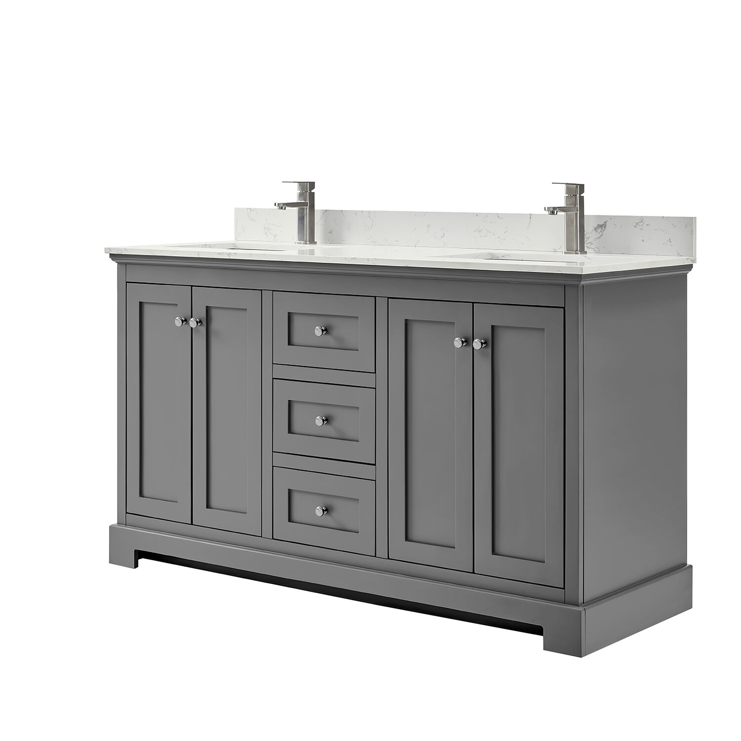 60" Double Bathroom Vanity in Dark Gray, Carrara Cultured Marble