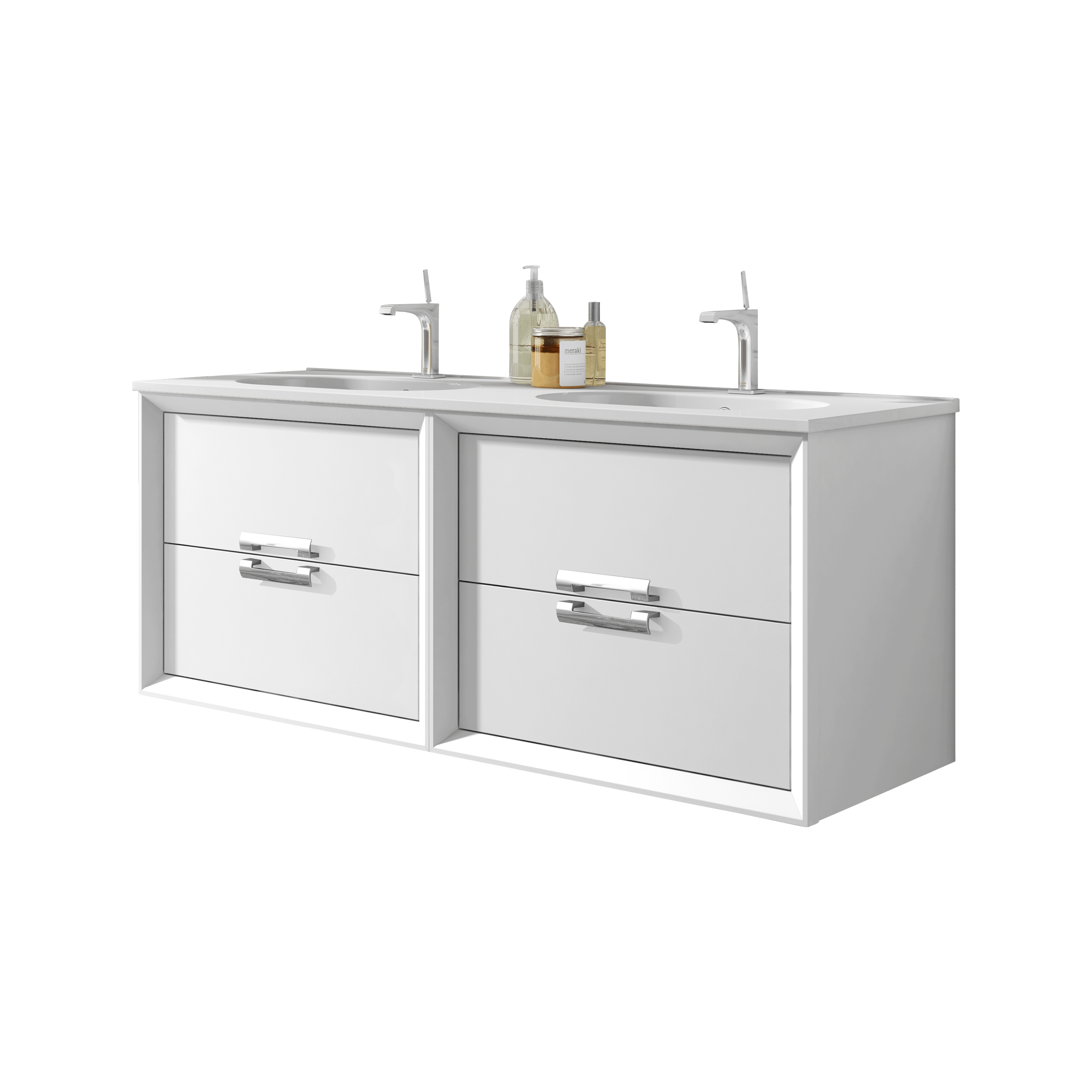 48" Double Sink Vanity 4 Drawer Ceramic Sink with 4 Color Options