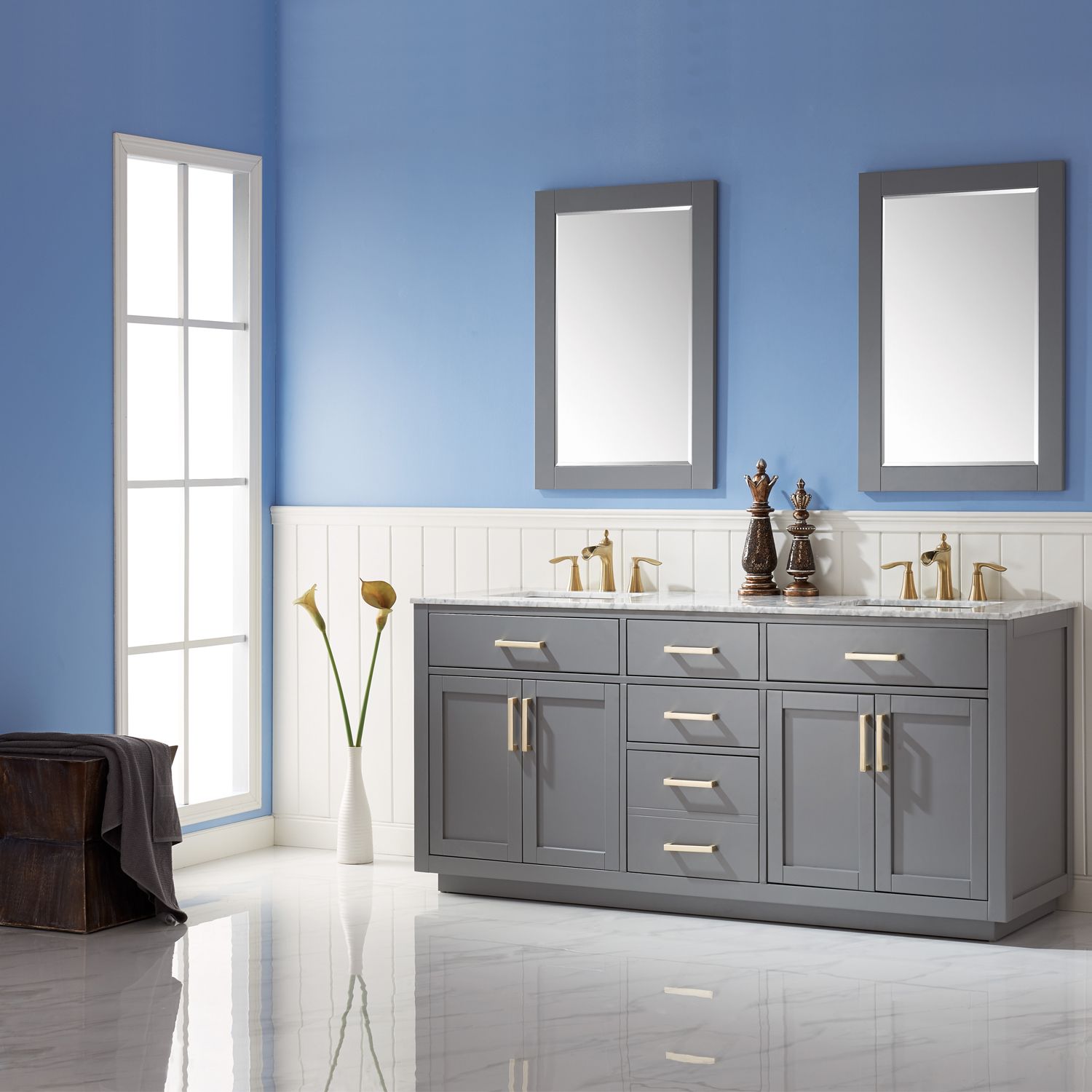 Issac Edwards Collection 72" Double Bathroom Vanity Set in Gray and