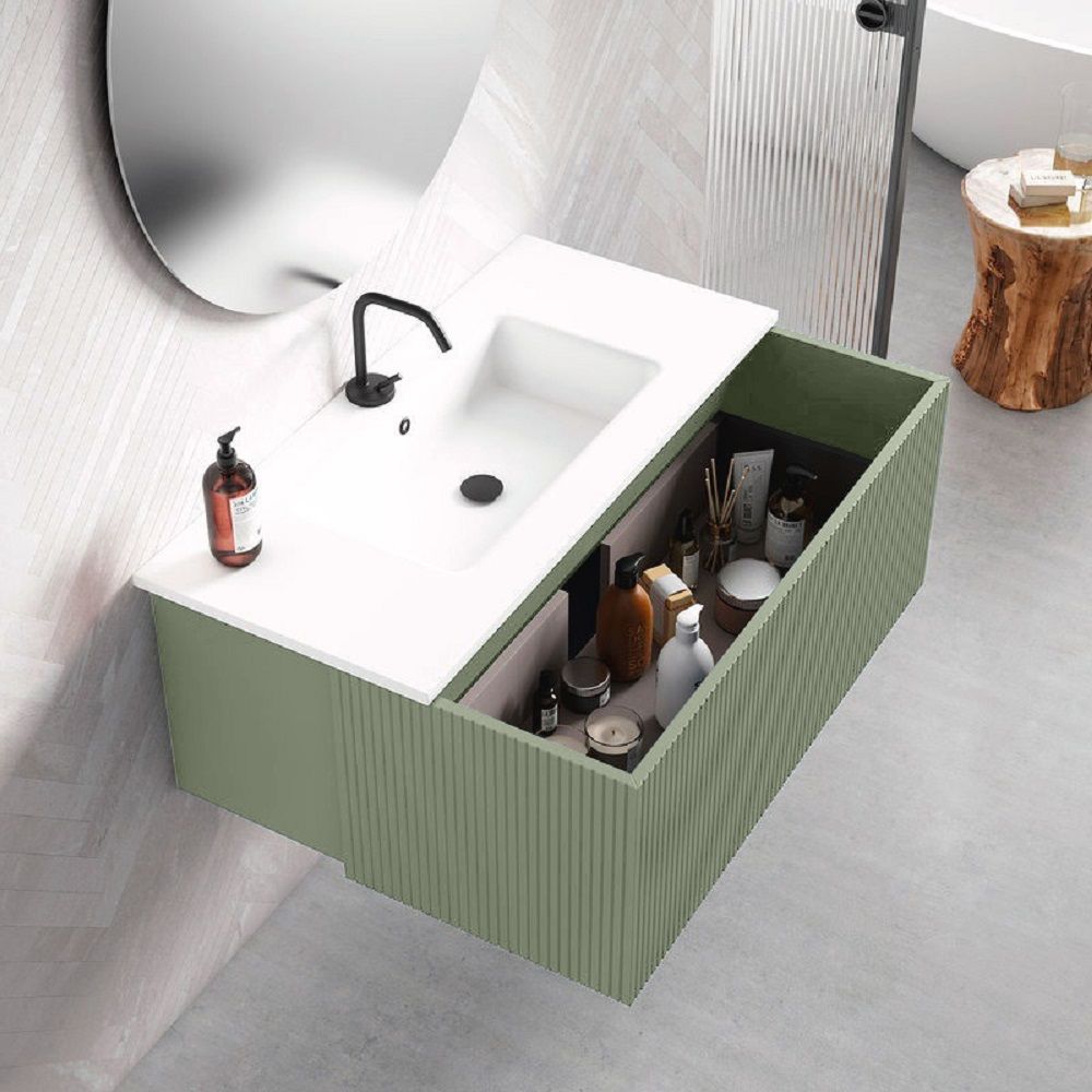 24" Lime Finish Wall Mount Bath Vanity with Linen Option Made