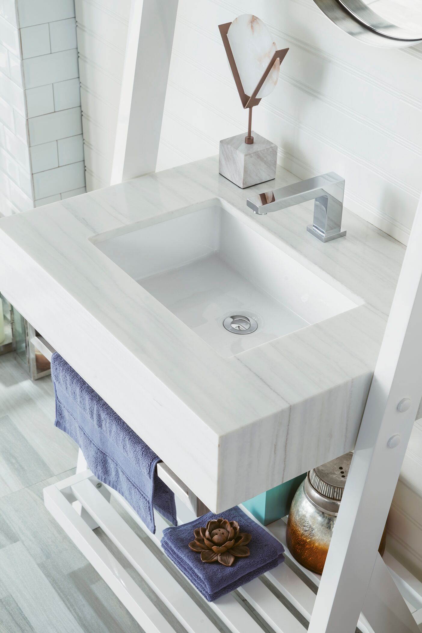 James Martin Lakeside Collection 30" Single Vanity, Glossy White with Arctic Fall Solid Surface Top