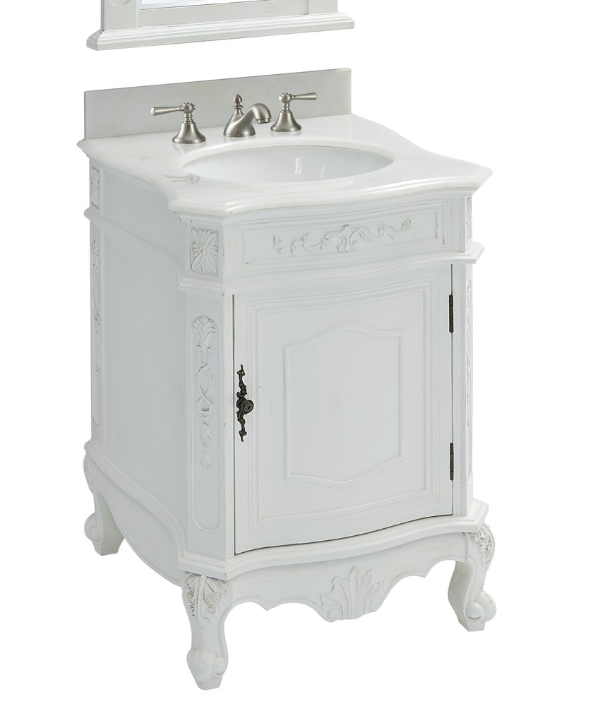 24" Antique White Petite Powder Room Bathroom Sink Vanity w/ Mirror