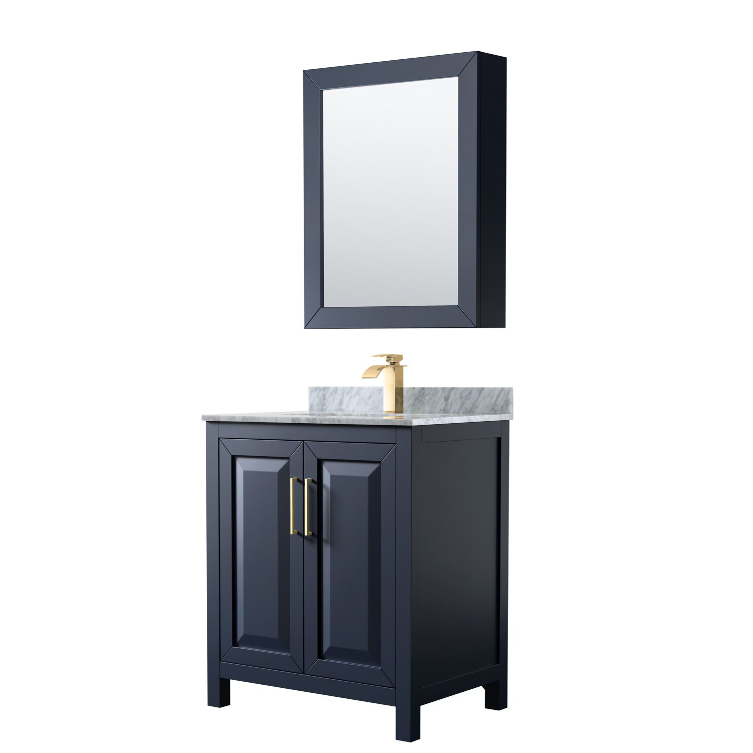 30" Single Bathroom Vanity in Dark Blue with Countertop, Mirror and