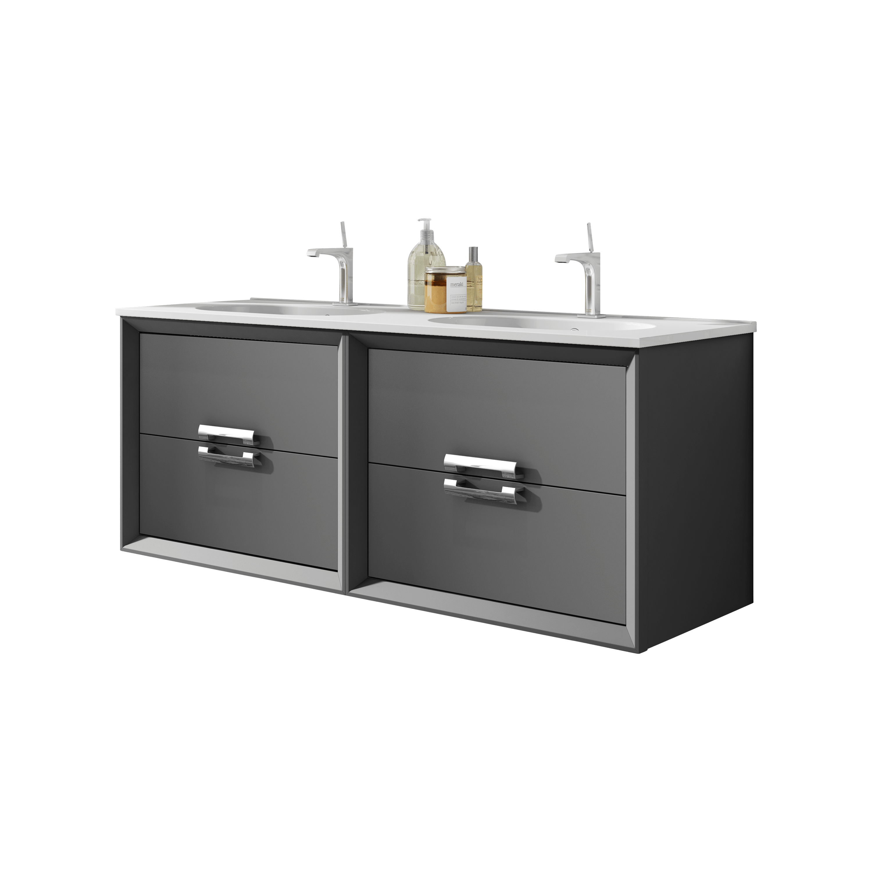 48" Double Sink Vanity 4 Drawer Ceramic Sink with 4 Color Options