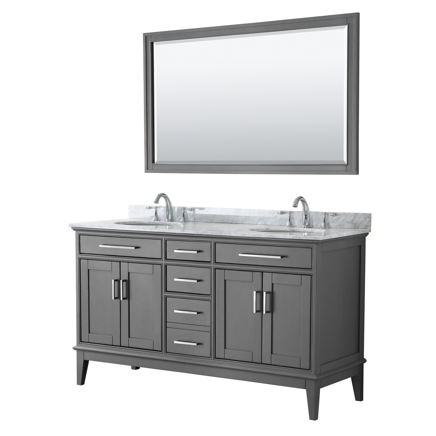 Contemporary 60" Double Bathroom Vanity in Dark Gray, White Carrara Marble Countertop with