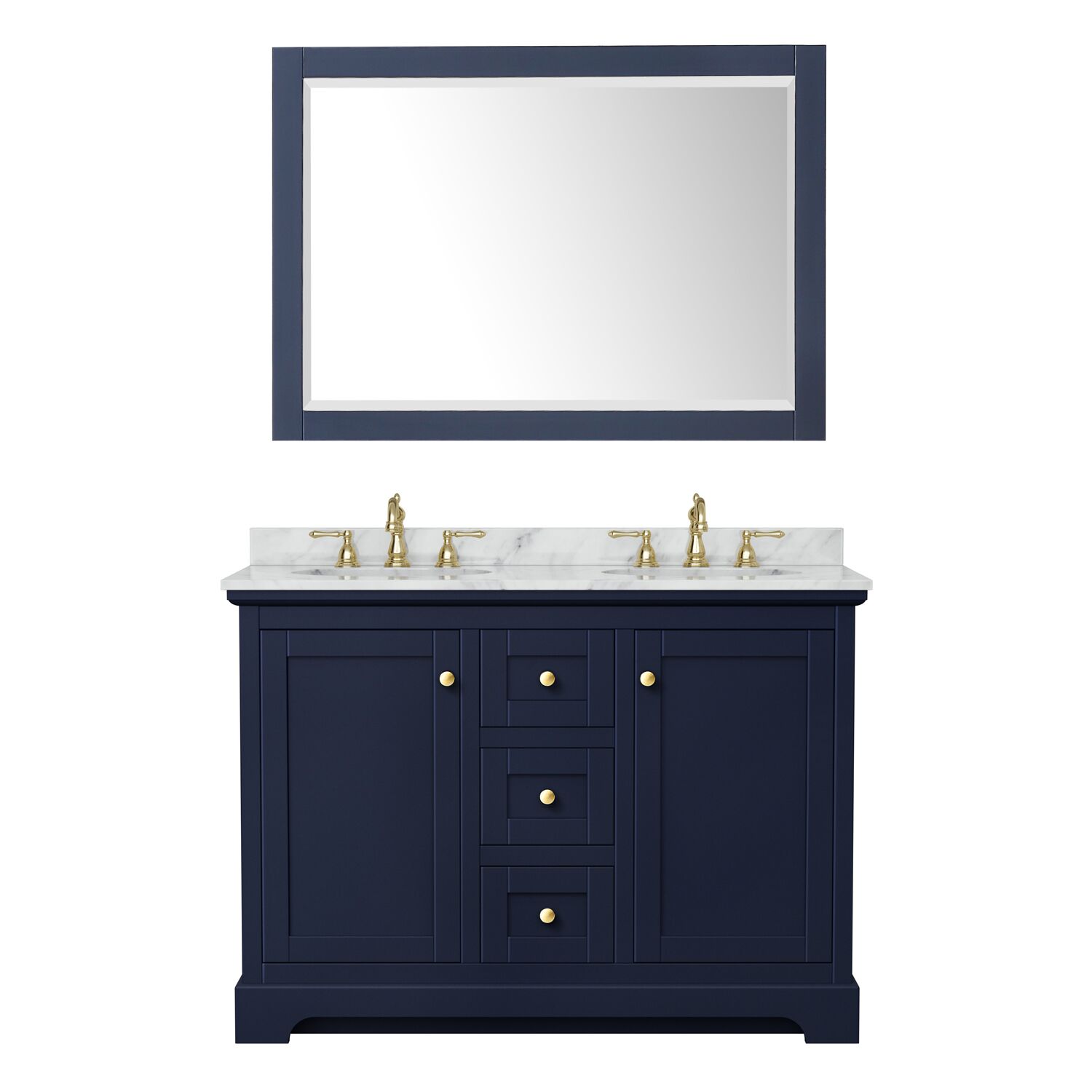48" Double Bathroom Vanity in Dark Blue with Countertop, Sinks and