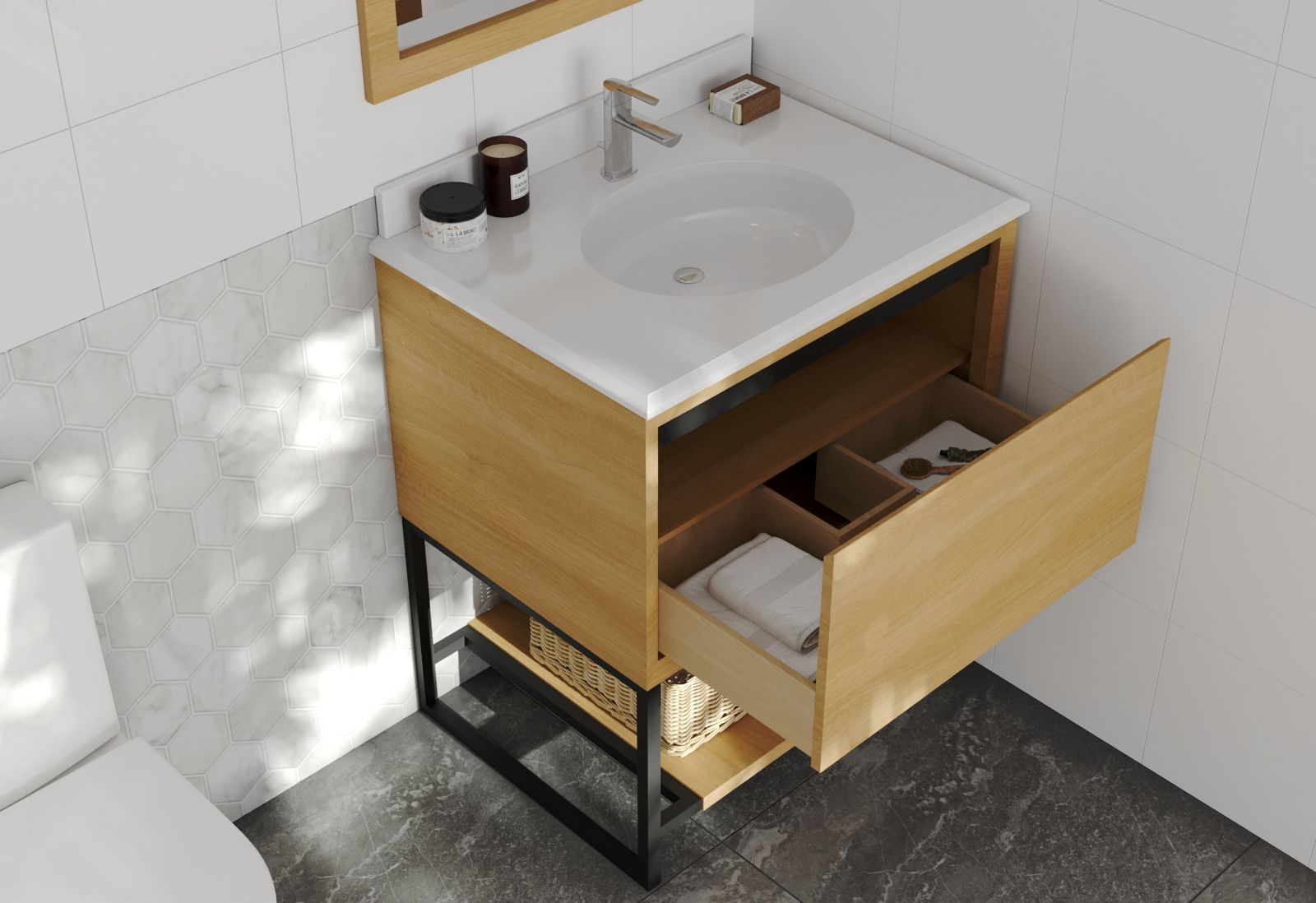 30" Base Bathroom Vanity California White Oak Finish with Top Options