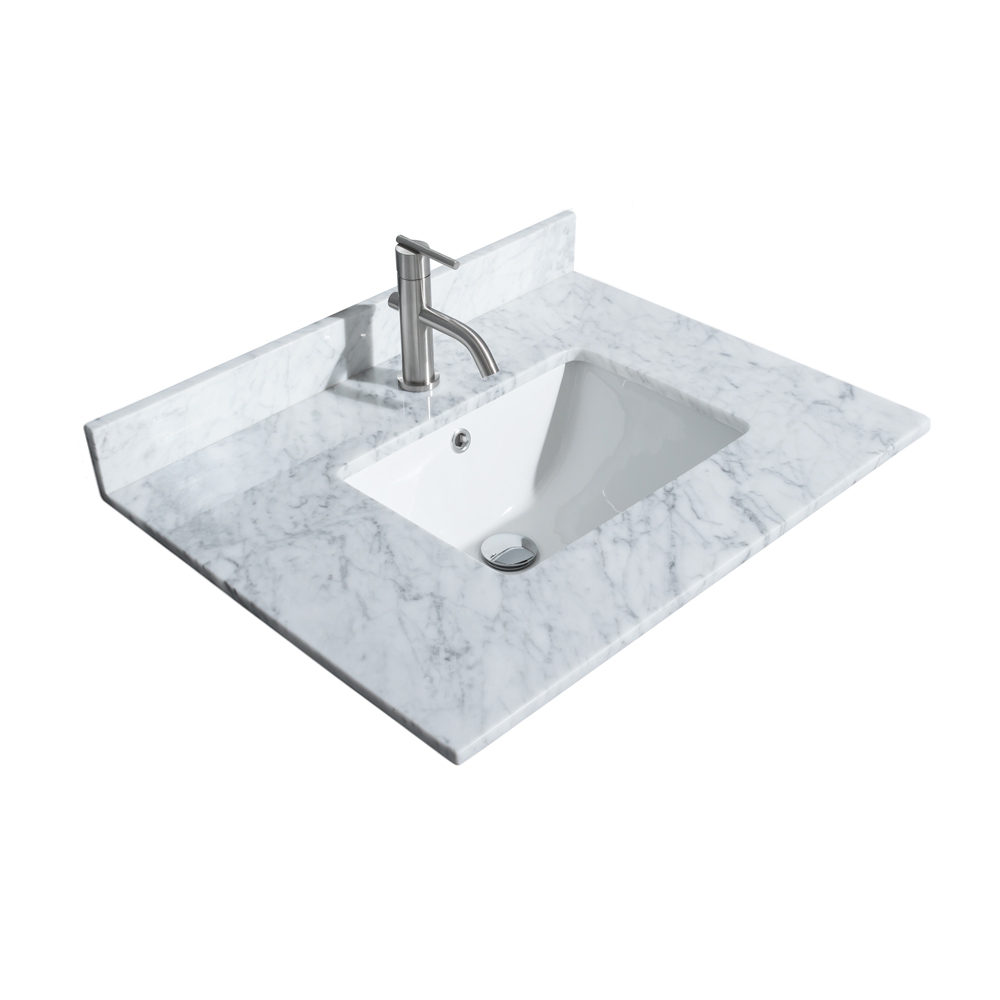 30" Single Bathroom Vanity in Dark Blue, LightVein Carrara Cultured Marble Countertop
